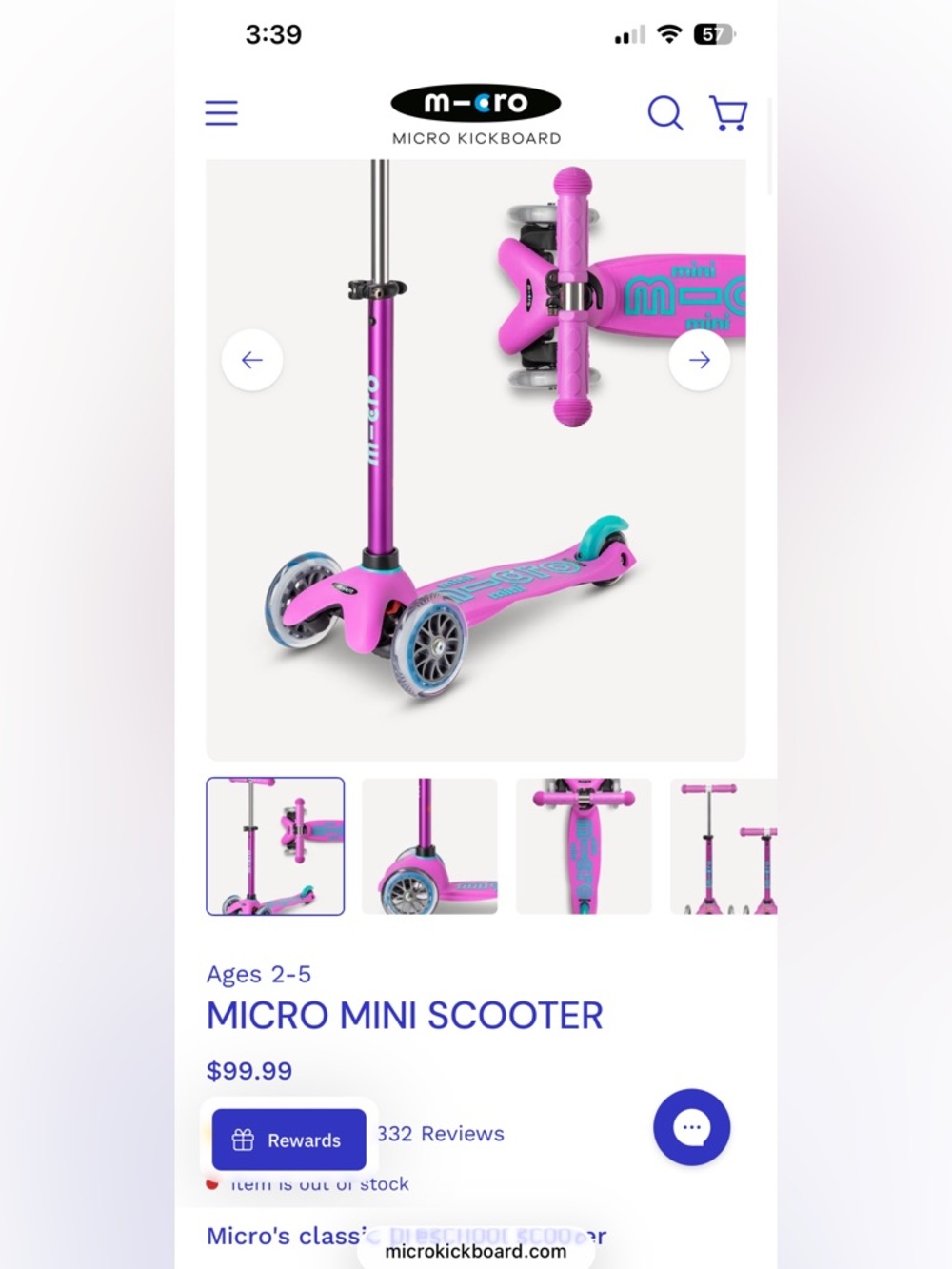 Micros Mini Pink and Teal Kids 3-Wheel Scooter